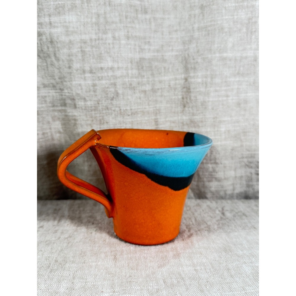 Unbranded Ceramic Mug Unisex Small Orange Blue Good Vintage MCM Art Pottery